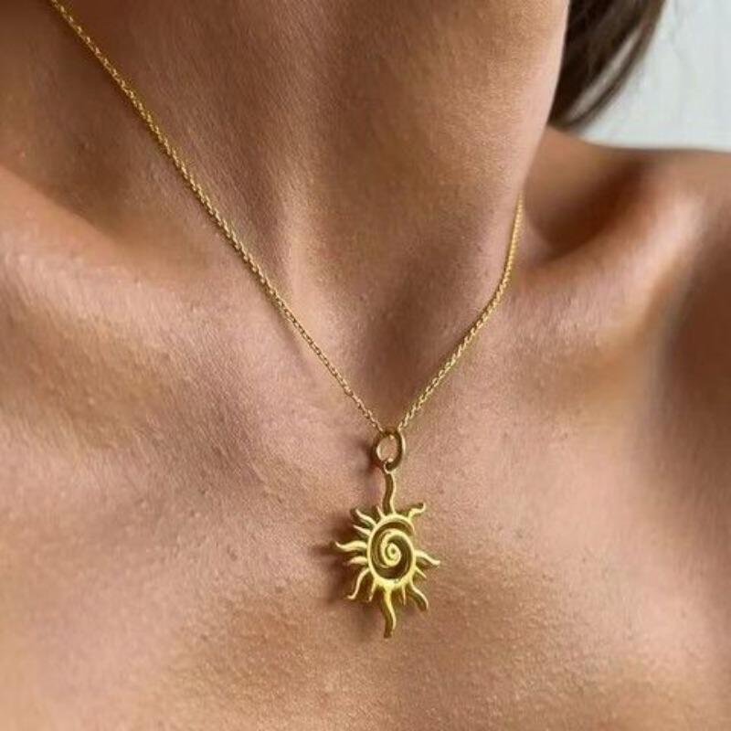 European Punk Sun & Flame Pendant, Vintage Retro Men's Fashion Necklace