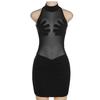 O-neck Sleeveless Hip Wrap Hand-shaped Cover Bodycon Dress Ruched See-Through Mesh Stitching Sexy Mini Dress Club Wear