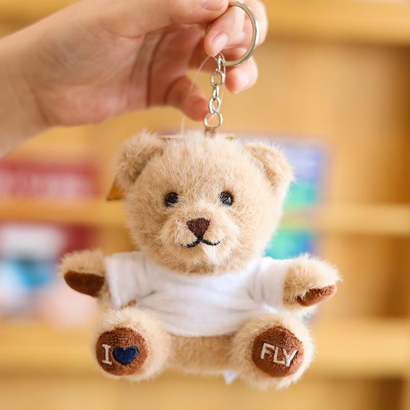 Wholesale 10Cm Bear Pendant Doll Keychain Printed Bear Backpack Pendant Soft Stuffed Bear Keyring For Students Graduation Gifts