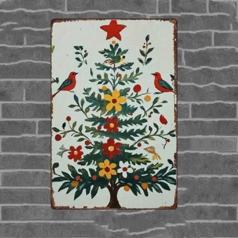 Vintage Merry Christmas Metal Sign, Retro Holiday Wall Decor 20x30cm