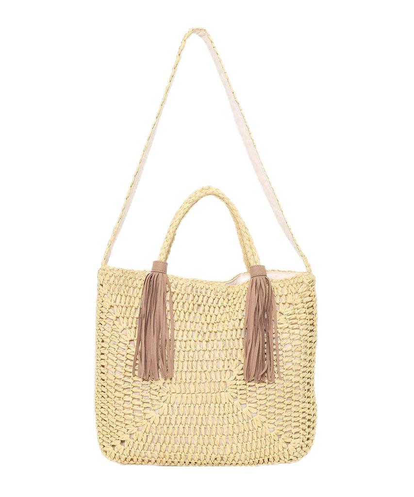 Handbag Paper Tassel Handle Basket Compatible Natural [Cuko] 2-Way Bag/A4 Women's (003)