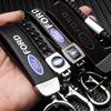 AAAMT1 For Ford Mustang Focus Transit 1Pcs Metal Leather Keychain Ring Edge Fiesta Escape Kuga Mondeo Fusion Ranger Auto Accessories