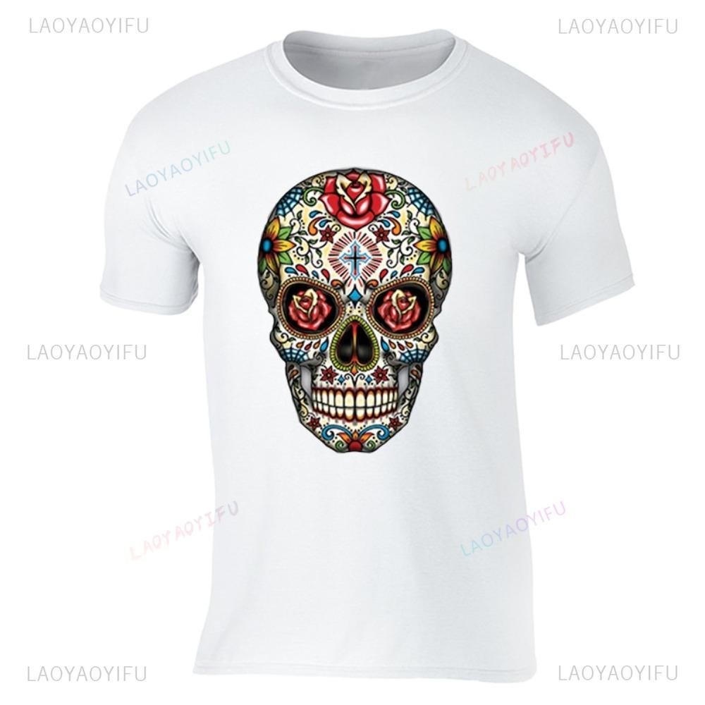 Rose Eyes Unisex Tshirt Sugar Skull Flower Day of The Dead Shirt Mexican Heritage Gothic Dia Los Muertos Tee Women Unisex Tops S