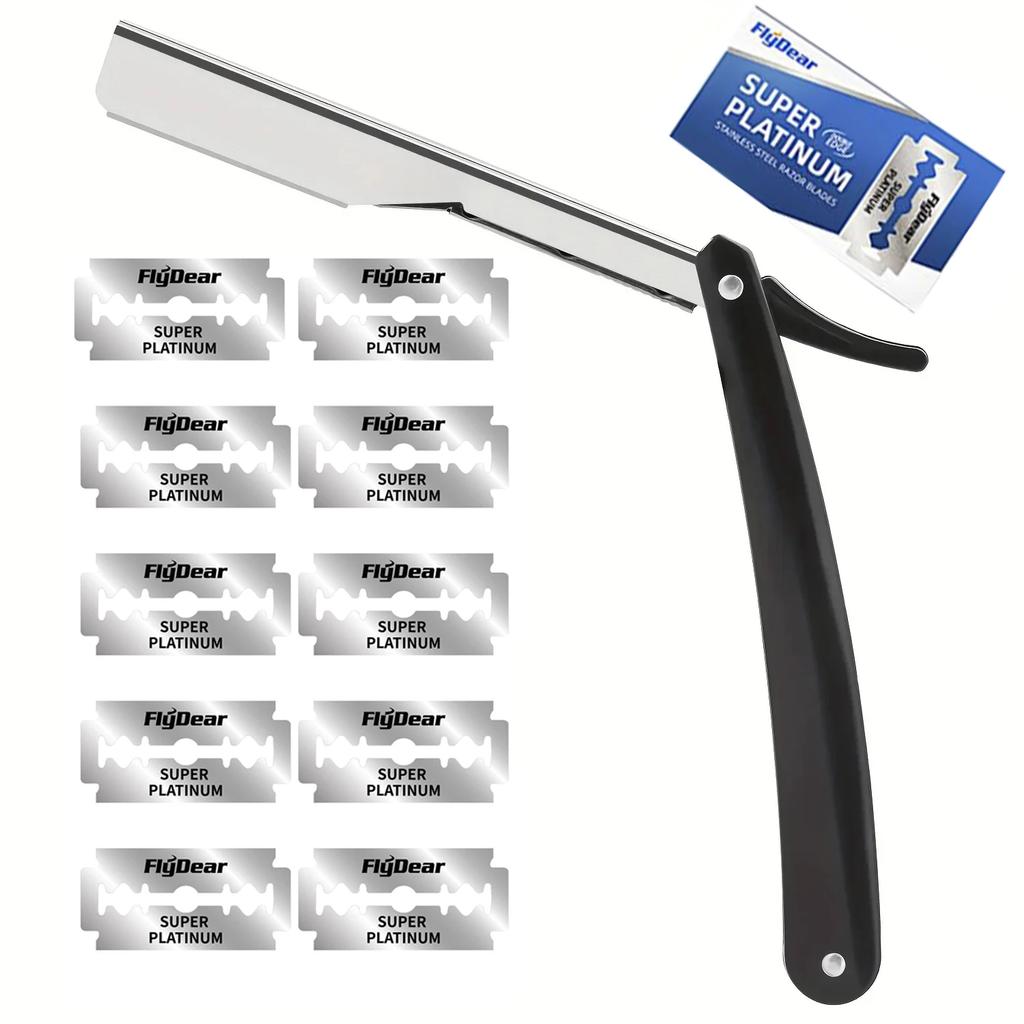 Rasoir de sûreté manuel professionnel pour hommes - 10 lames pour un rasage lisse et le styling, Précision de qualité de barbier