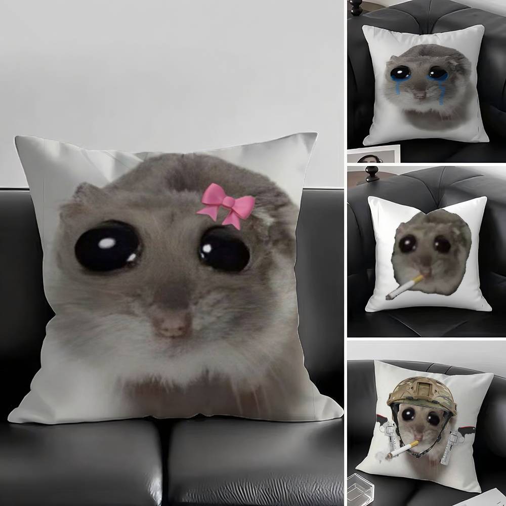 1 pezzo Federa Cuscino Meme Criceto Triste Divertente Quadrata Camera da Letto Divano Comfort Tempo Libero Cuscino Auto Soggiorno Decorazione Casa