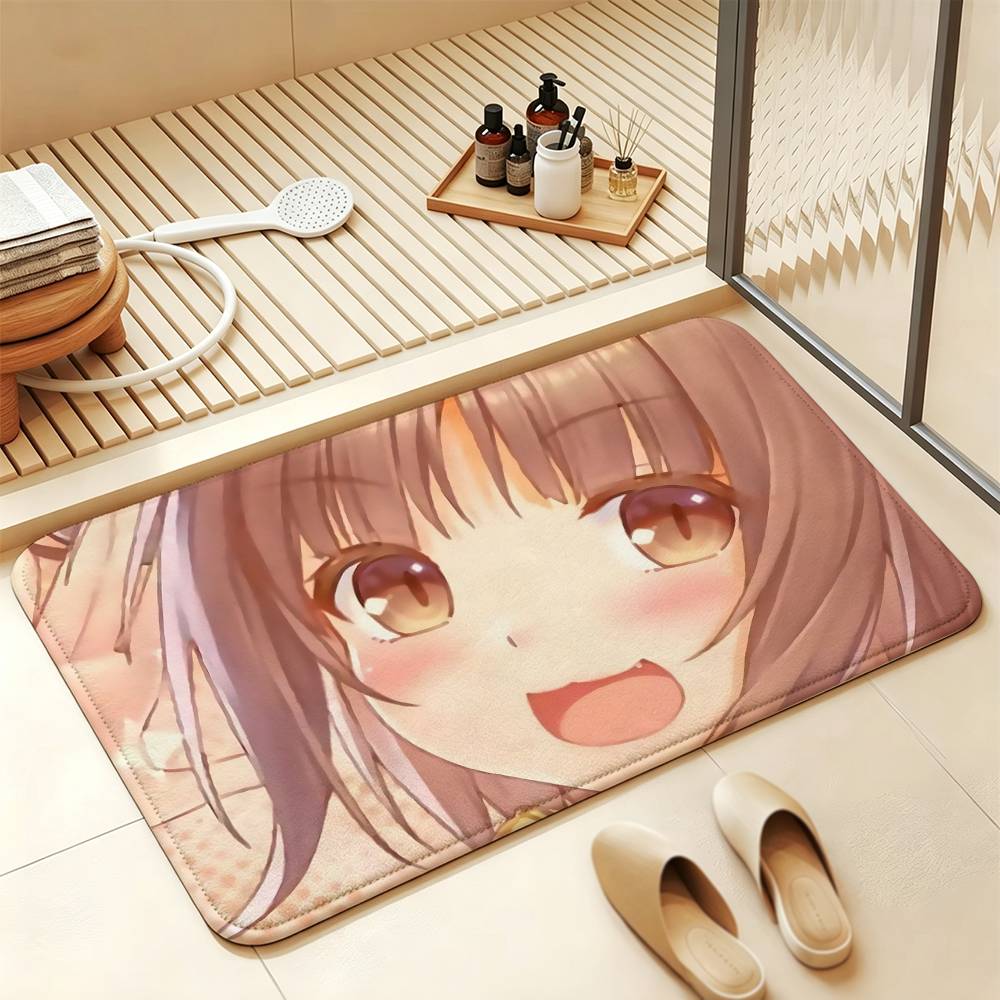N-NEKOPARA Kawaii A-Azuki Short Plush Rug Carpet mat Machine Washable Soft Comfortable Anti‑Slip Floor Mat Home Decor