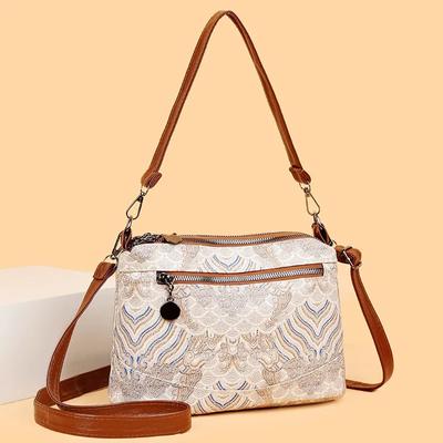Vintage Dames Crossbody Tas PU Mode Bedrukte Schoudertas Dames Tas