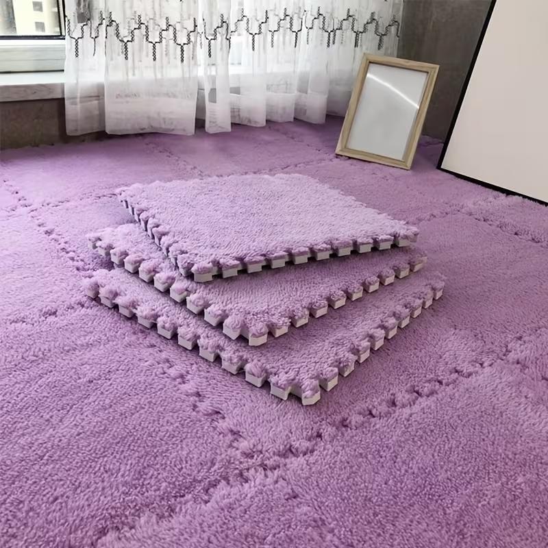 30x30cm EVA Foam Plush Interlocking Floor Mat Soft Carpet Tiles Play Mat Non-Slip Puzzle Rug for Home Living Room