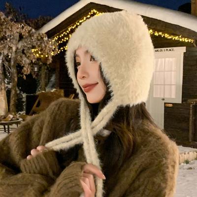 Plush Hat Women'S Season Can Be Lazy Wind Thickened Wool Hat Big Head Circumference Cold-Proof Ear Protection Hat Warm Knitted Hat