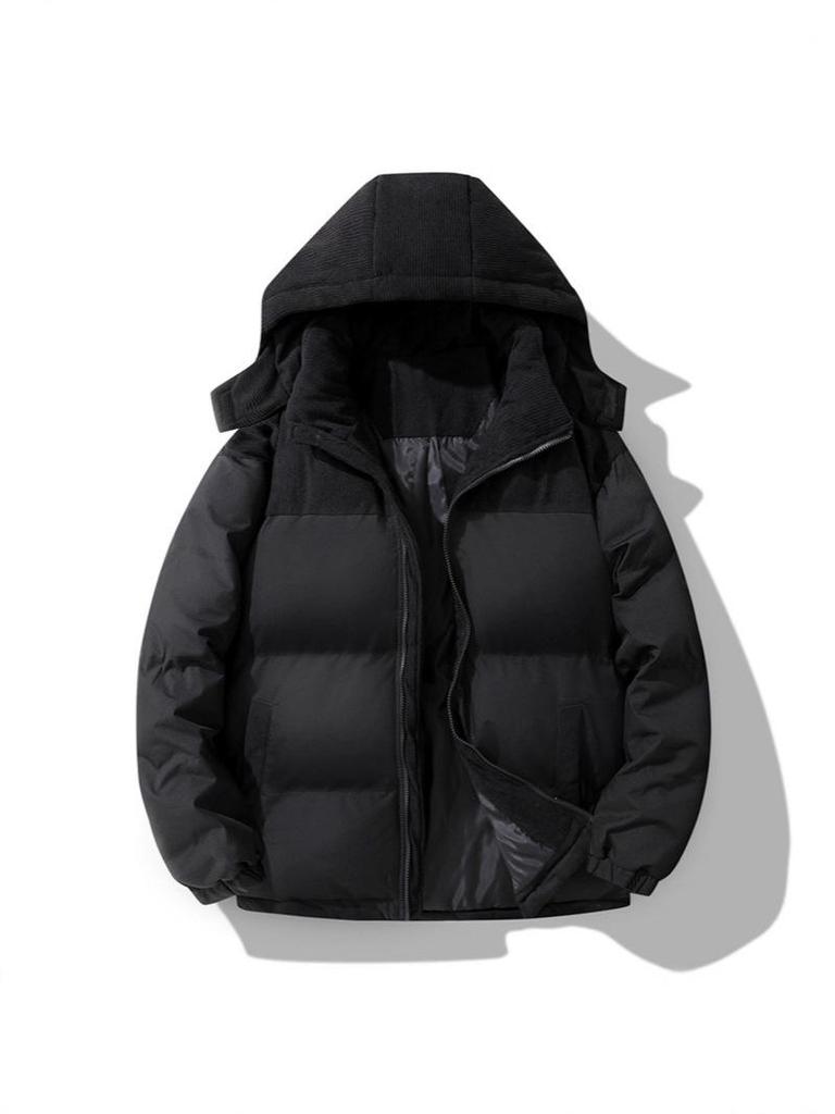 Men's Winter Corduroy Color Block Jacket - Loose Fit, Cotton-Padded Coat (Foreign Sizes)