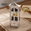 European Style Doll Mansion Accessory Miniature Curio Cabinet, 1/12 Scale Mini Wine Wooden Tiny Display Cabinet with Detailed Furniture Drawer,