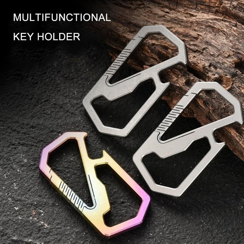 Titaniums Alloy Keychains Clip Waist Hanging Keychain Buckles with Bottle Opener Pocket Outdoor Tool Key Holder
