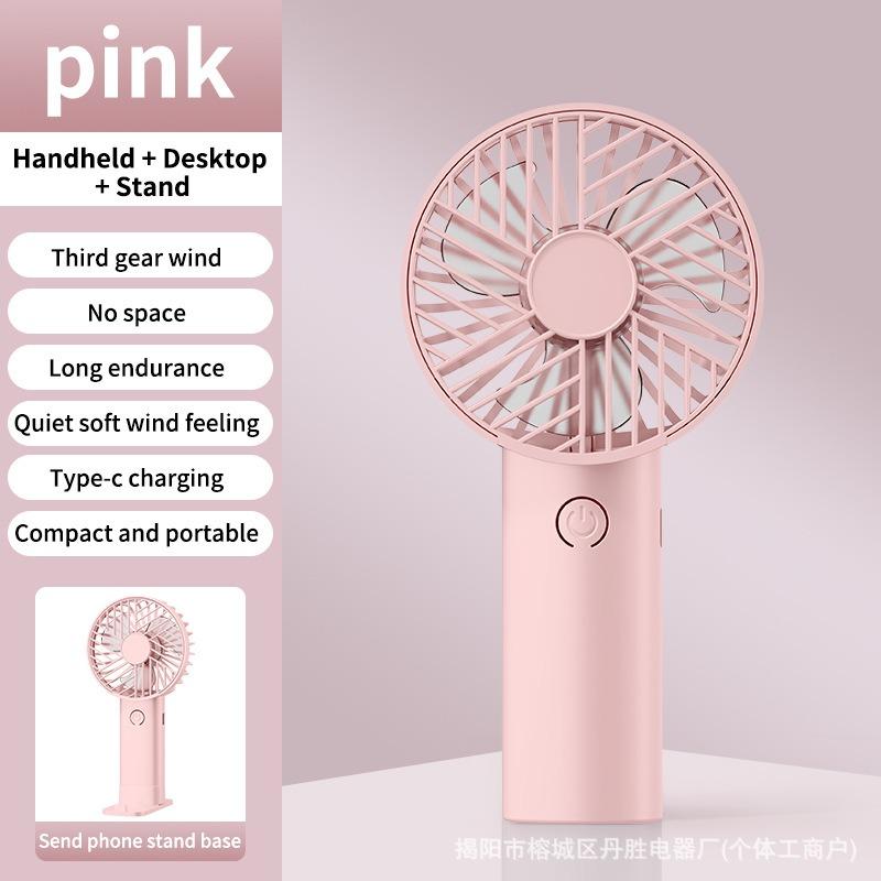 Portable USB Chargeable Handheld Fan Summer Mini Fan Outdoor Cooling Fan 3-gear Desktop Fan with Phone Holder for Office Study
