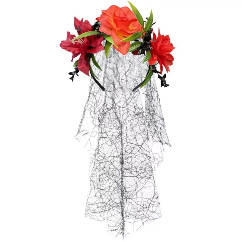 Rose Flower Crown Headband Photo Props Boho Halloween Headwear Party Costume Day Of The Dead Headpiece