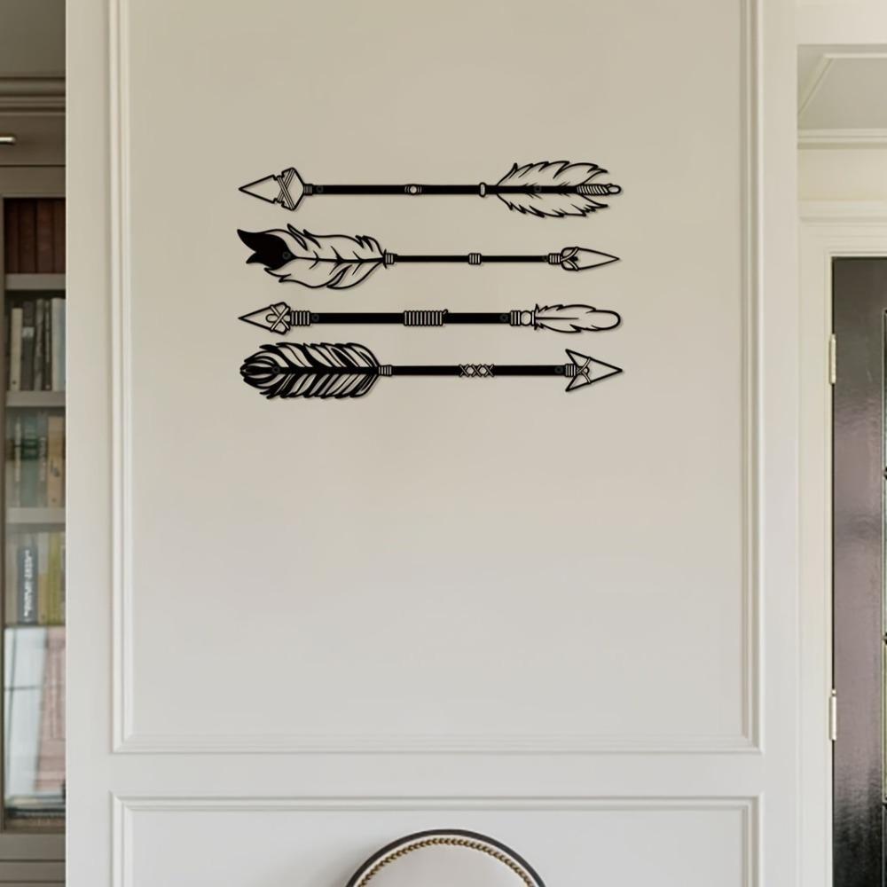 Black Metal Feather Arrows Wall Art Set Rustic Hollowed Sculpture Decor for Home Office Independence Day