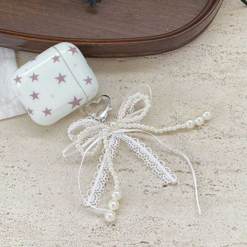 Y2K Sweet Lace Imitation Pearl Bow Keyring Ins Style Bowknot Keychain Trendy Girly Key Holder Bag Pendant Girls Gift