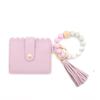 Leopard Print Silicone Bead Bracelet Wallet with PU Leather Tassel Keychain