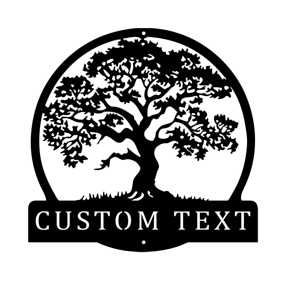 

Custom Oak Tree Metal Sign, Personalized Family Name Wall Art, Rustic Laser Cut Metal Decor чёрный