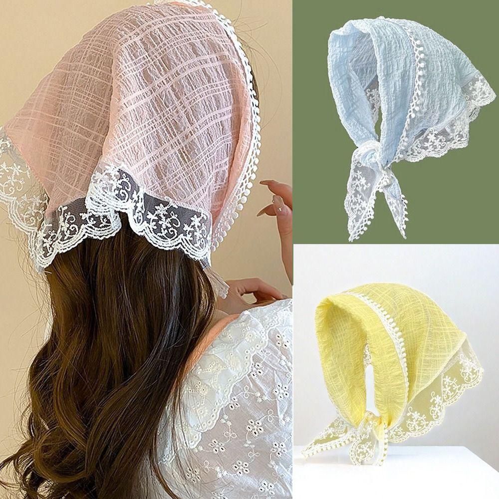 Sweet Gentle Lace Hair Scarf French Style Photo Hair Accessories Headband Turban Triangular Hair Band Strap Women Girls