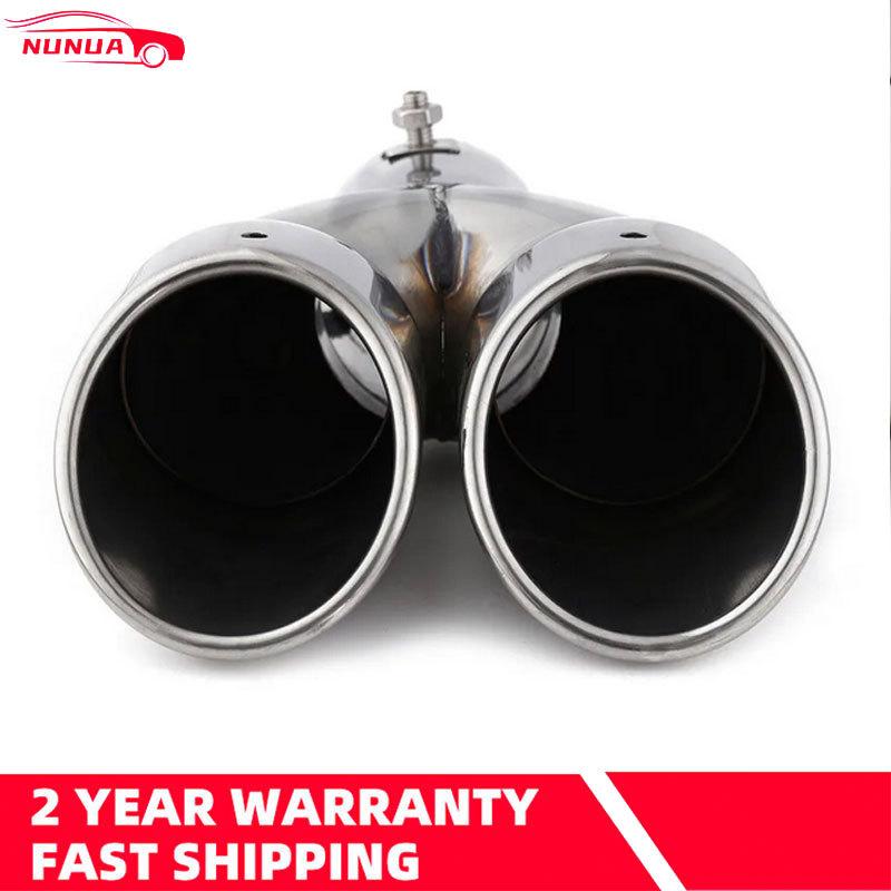 63mm Double Outlet Stainless Steel Chrome Car Muffler Exhaust Pipe Tip End Trim Modified Tail Throat Car Liner Pipe Silver Tools