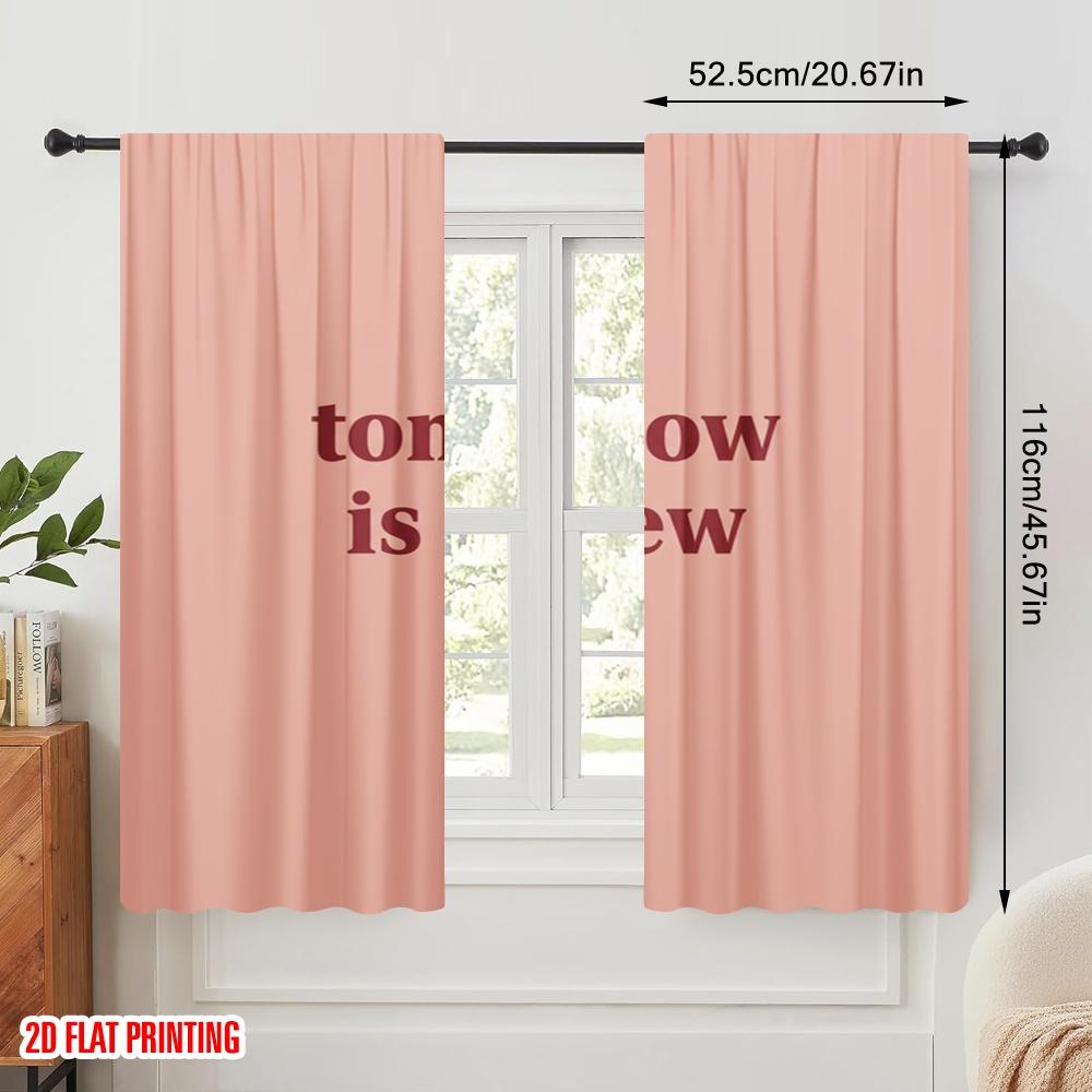 2pcs 2D flat printing Scene Curtain New Day Quote Graphic Polyester Without Electricity Seasonal Party & Holiday Decor Perfect