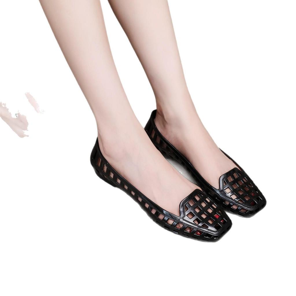 Women's Summer Jelly Sandals: Square-Toe, Hollowed-Out, Closed-Toe, Closed-Heel, Low-Cut, Small Heel, Stylish and Comfortable.
