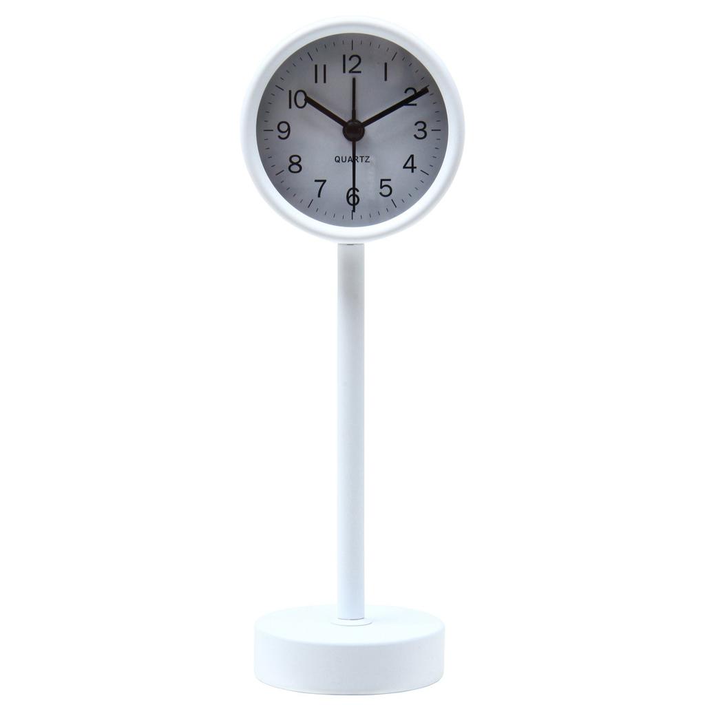Fuji Boeki Table Clock, 22.5cm Tall, White, Sweep, Continuous Second Hand, Silent, Stand, 99055
