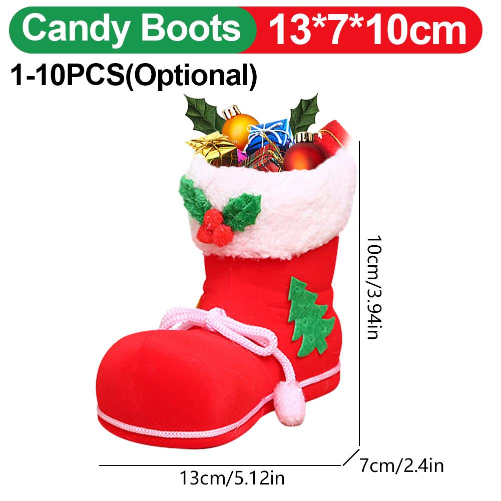 10-1pcs Christmas Candy Bags Red Boots Creative Sugar Bags Santa Gift Bag For Xmas Cookies Gifts Packing Supply Happy New Year