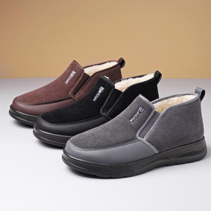 Cotton Shoes Middle-aged Elderly Men's New Plush Warm Anti Slip Snow Boots Outdoor Work Travel Leisure Shoes