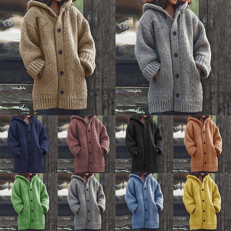 Super Cozy Plus Size Womens Hooded Knitted Cardigans Jumper Sweater Winter Jacket