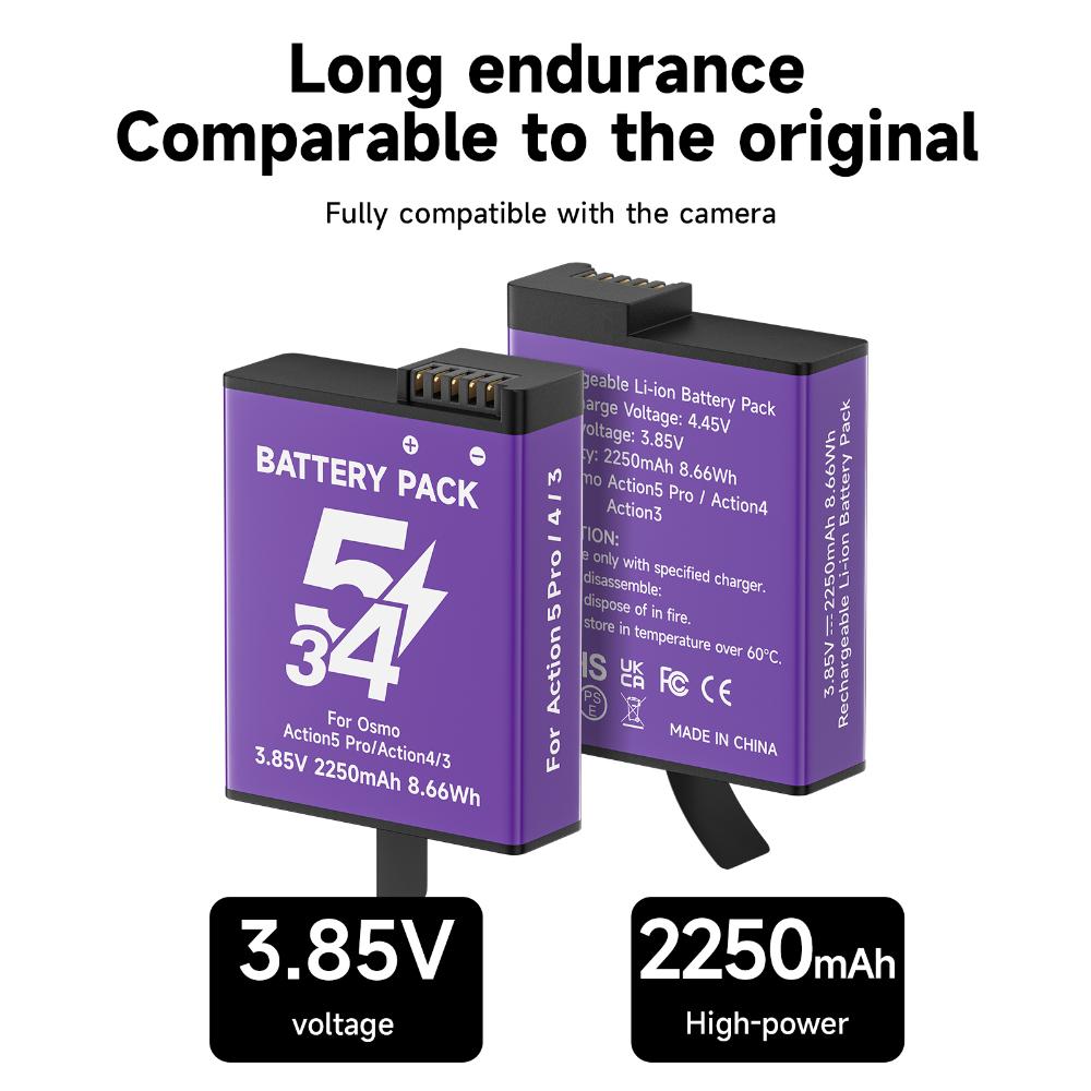Akumulator do aparatu cyfrowego DJI Osmo Action 5 Pro Action 4/3 Akumulator 2250mAh Akumulatory z wyświetlaczem LCD Szybka ładowarka USB typu C
