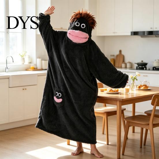 Morbida Calda Tuta da Casa, Coperta Indossabile con Cappuccio Creatura dalla Grande Bocca, Felpa Larga in Pile con Cappuccio Peluche per Donna Uomo, Mantello Cosplay Invernale con Bottoni