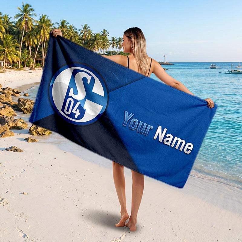Schalke 04 FC Custom Beach Towel, Personalized Name Text Print, Football Logo Soft Quick‑Dry Towel Holiday Gift