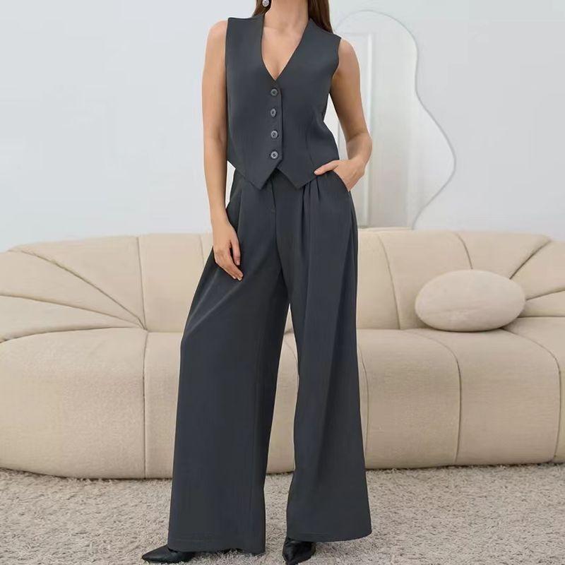 Western Style New Fashion Cardigan Vest Trousers Two-piece Set Cardigan Vest and Pants Set