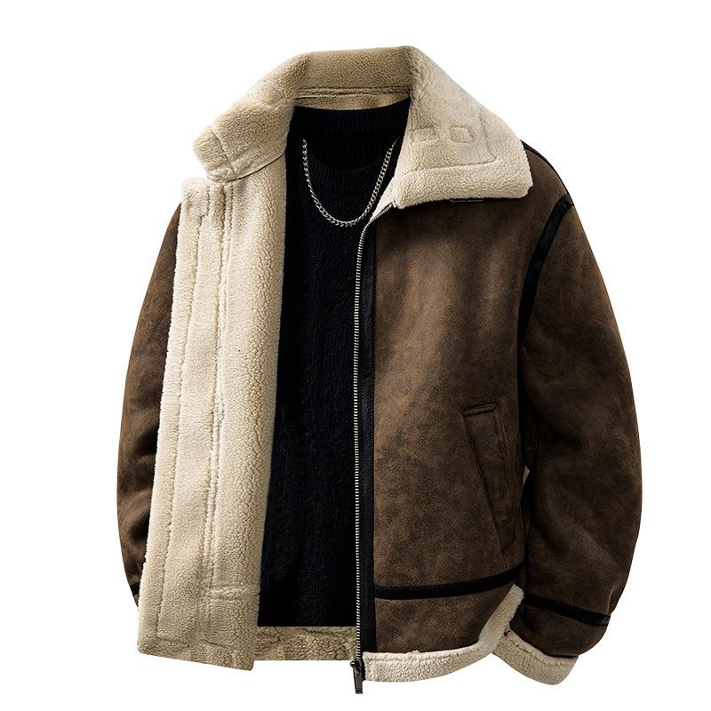 

Cotton jacket men s winter velvet thickened lamb wool new cotton jacket boys retro 4XL