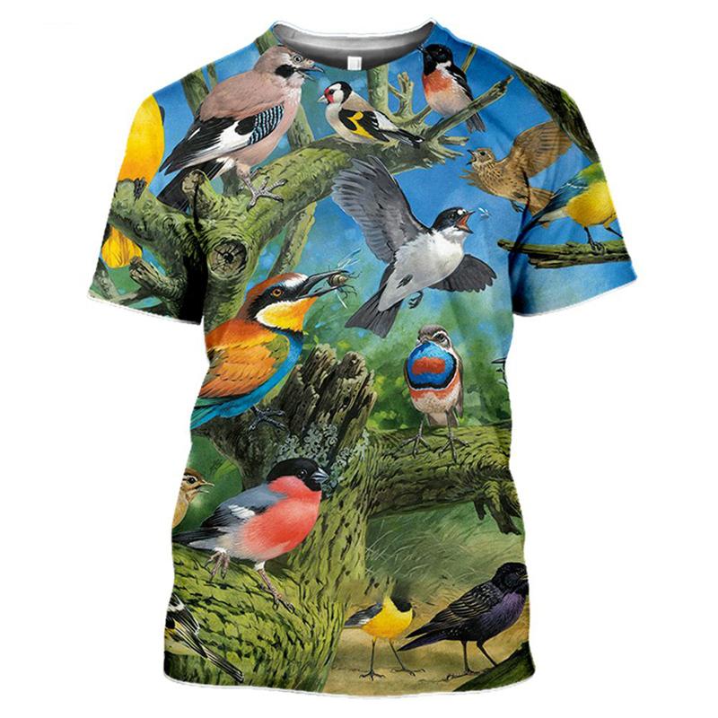 Colorful Animal Parrot T-Shirt Men's Clothing Crew Neck 3D Print Fun Birds Hip-Hop Harajuku Style Printed Top