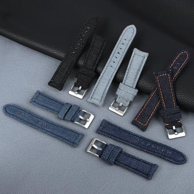 Vintage Handmade Denim Leather Watch Strap 20mm Blue Black Gray Watch Band for Men Women Wristband Bracelet Accessories