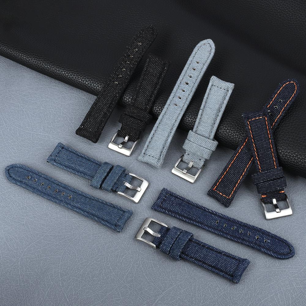 Vintage Handmade Denim Leather Watch Strap 20mm Blue Black Gray Watch Band for Men Women Wristband Bracelet Accessories