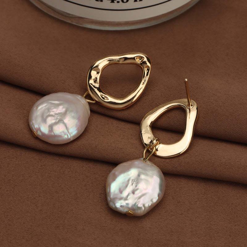Korean Geometric Freshwater Pearl Stud Earrings - New Style