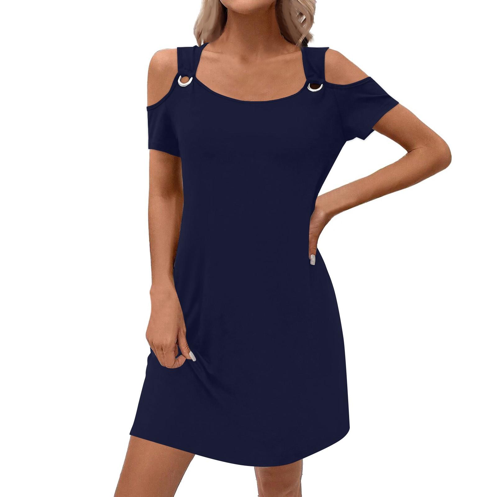 Женское стильное повседневное летнее цветное платье с карманами XL тёмно-синий