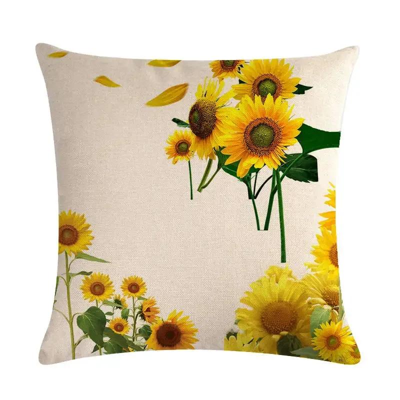 New 45*45Cm Yellow Sunflower Pillowcase Linen Pillowcase Home Sofa Decorative Cushion Cover