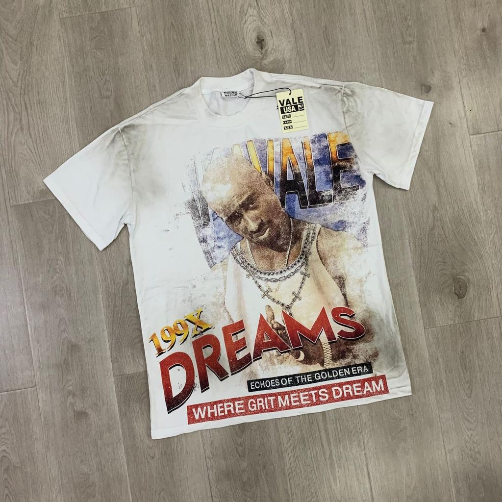 Meichao Vale New Retro Character Print Summer High Street Men and Women Loose Casual Wash Old Short Sleeve T-shirt