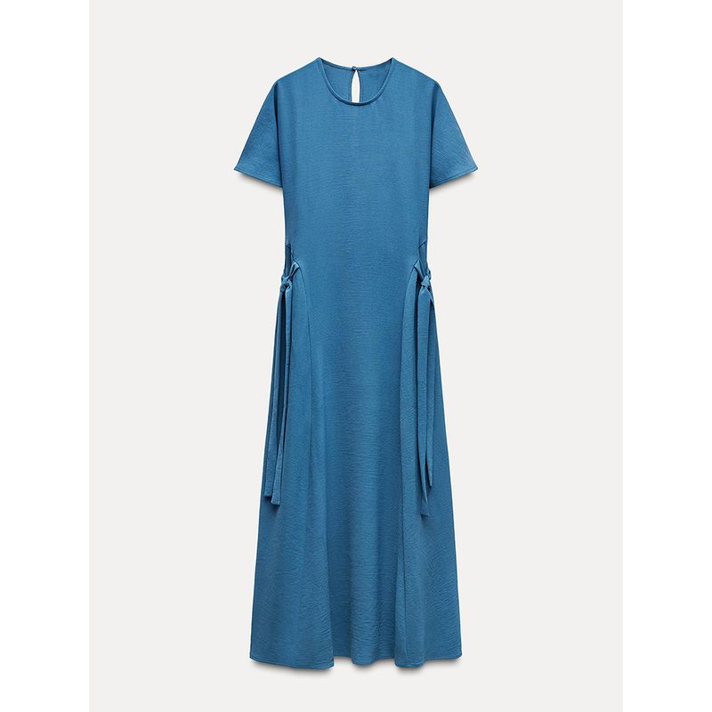 Za2024 Fall New Women's Clothing Casual Elegant Vertical Short Sleeve round-Neck Long Midi Skirt Dress 0264670