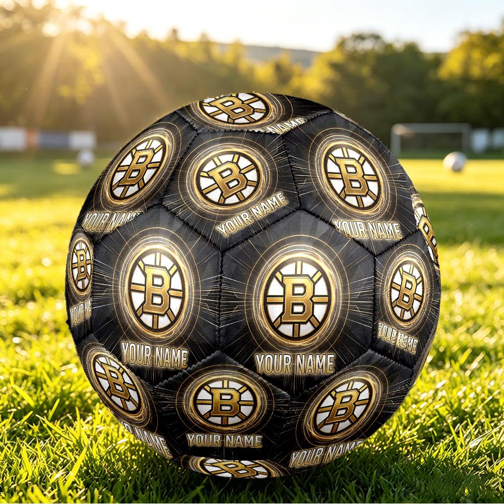 Boston Bruins Size 5 Football, Custom Name Text Personalized Soccer Ball Sport Training Gift
