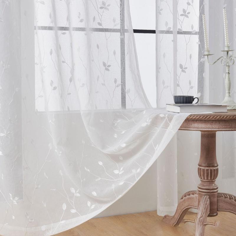 Tende Trasparenti con Stampa Floreale - Foulard in Voile Filtrante per Balcone, Finestra a Baia, Soggiorno, Divisorio e Privacy
