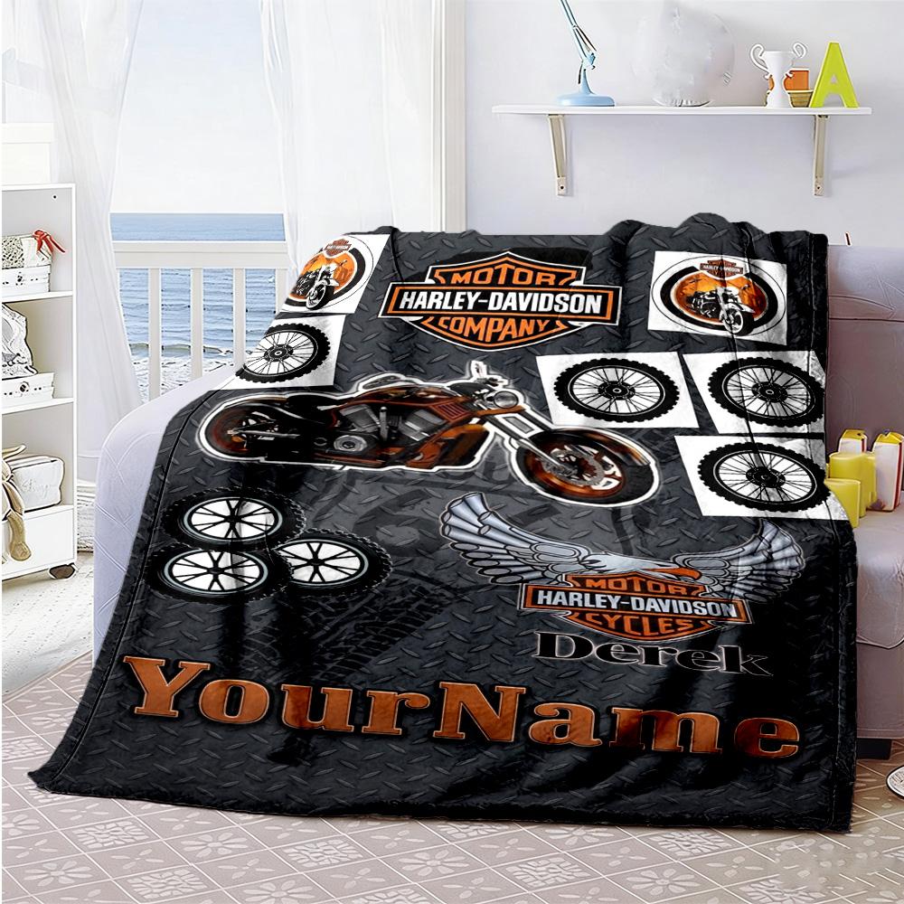Harley-davidson Motorcycles Customize Text Blanket Lightweight Personalized Blanket Ultra-Soft Suitable for Picnics Seaside Livingroom Office Chair