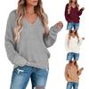 Casual Solid Knit Sweater Ladies V Neck Crew Neck Warm Daily Long Sleeve Blouse