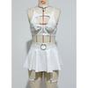Sexy Lingerie Set: Solid Color Faux Leather Skirt With Mesh Stockings Adjustable Strap Push-Up Bra Roleplay Costume