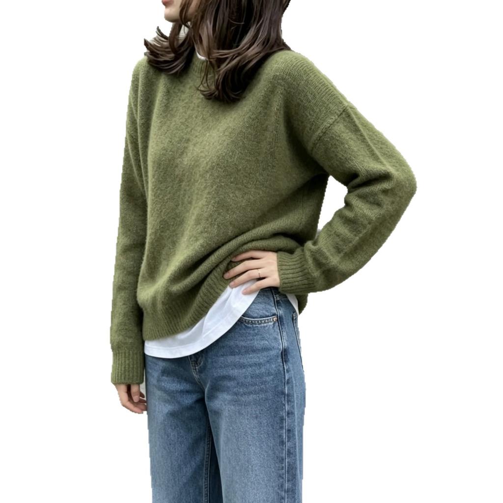 Cross-border retro simple flower yarn plush round neck pullover long-sleeved fluffy knitted pullover women's warm long-sleeved top