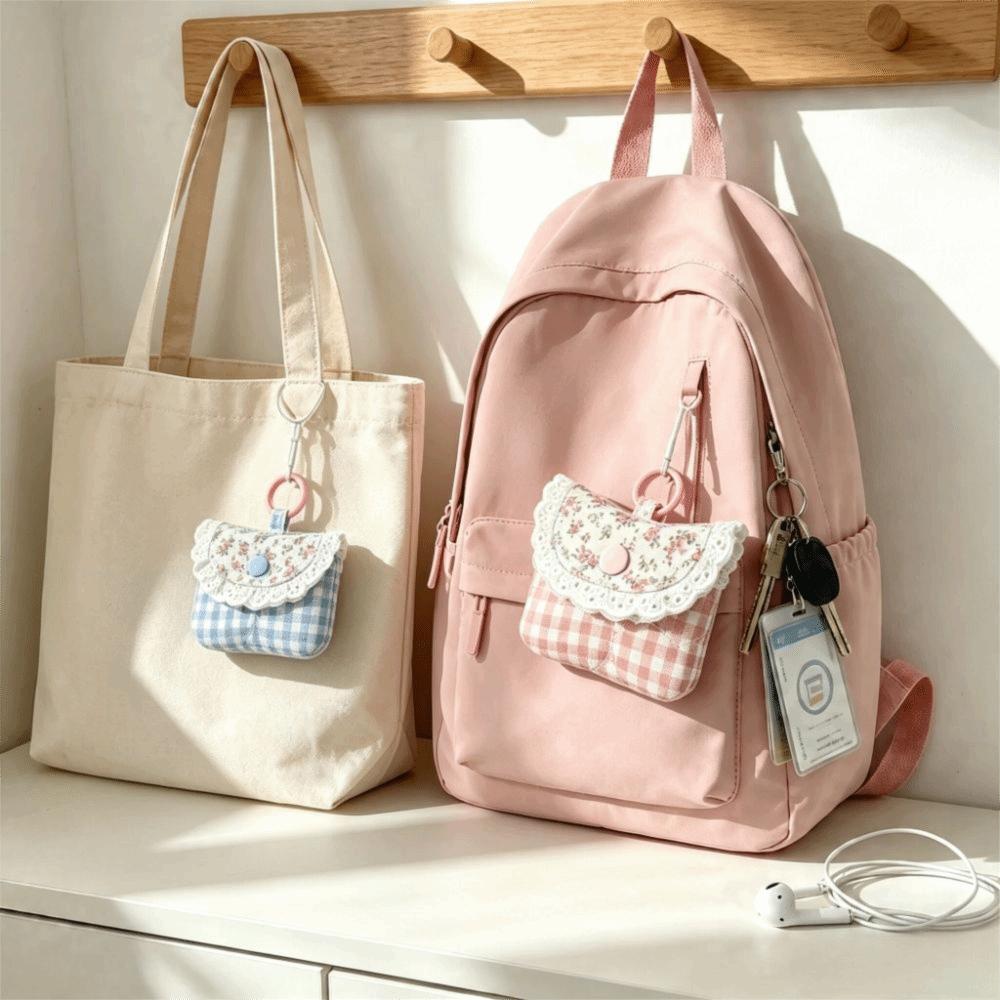 Multifunctional Earphone Storage Bag Plaid Earphone Mini Pouch Headphone Case Daily Use